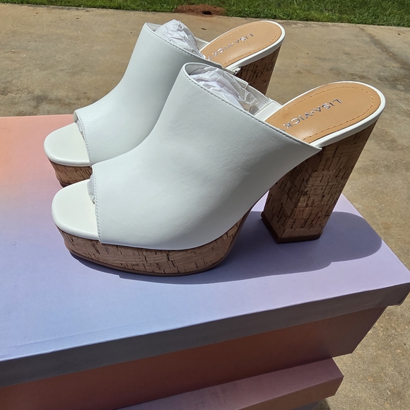 Levant White Cork Platform Mules - Picture 1 of 7